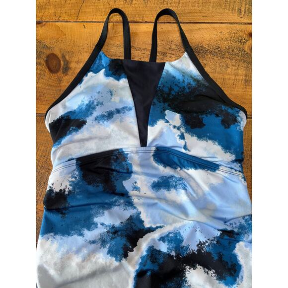 Womens Nike Swim Blue Black Cascade High Neck Racerback One-Piece Swimsuit Large - Picture 4 of 11